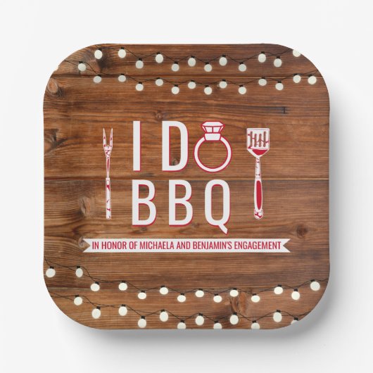 I Do BBQ ラスティックエンゲージメントパーティー カップルシャワー ペーパープレート (正面)