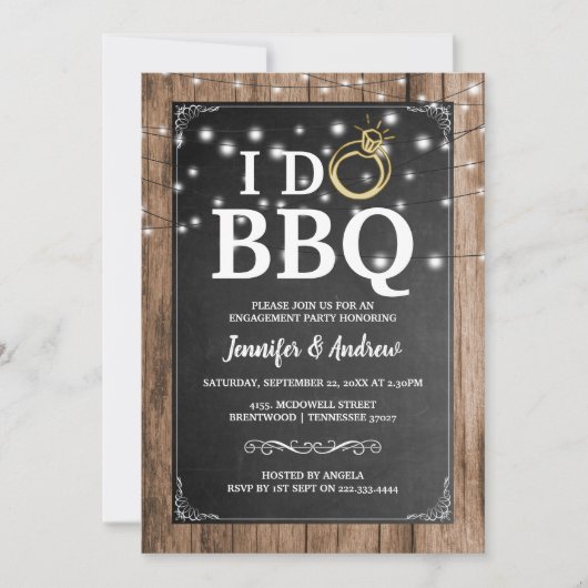 「I DO BBQ」ラスティックエンゲージメントパーティー 招待状 (正面)