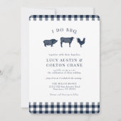 I Do BBQ ヴィンテージネイビーのバイソン柄 結婚式 招待状 (正面)