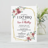 I Do BBQ 結婚式 黄金フレーム ワインレッドの花 招待状 (スタンド正面)