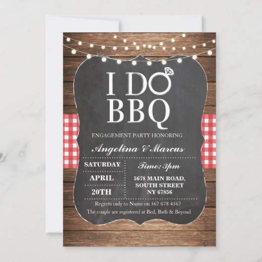 I DO BBQ 赤いパーティー招待状 黒板スタイル 招待状 (正面)