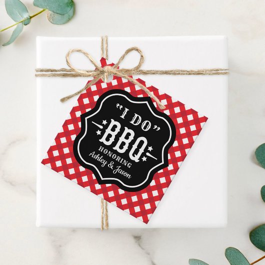 I Do BBQ 赤チェックの結婚式 フェイバータグ
