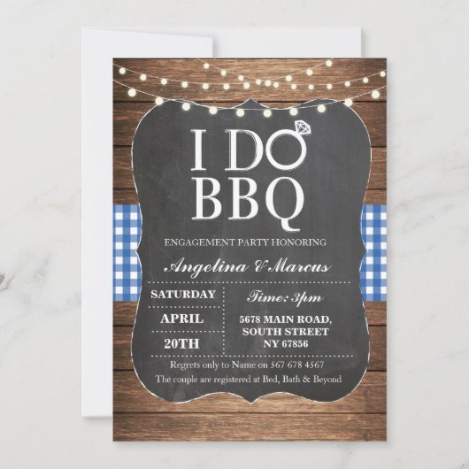 I DO BBQ 青いカップルシャワーチョーク招待状 招待状 (正面)