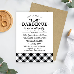 I Do BBQ Black and White 結婚's婚約パーティ 招待状