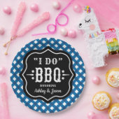 I Do BBQ Blue Gingham 結婚's ペーパープレート (パーティー)