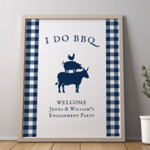 I Do BBQ Farmhouseネイビー素朴ブループレイドウェルカム