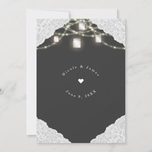 I DO BBQ Mason Jar Lights & Lace Gray婚約 招待状 (裏面)
