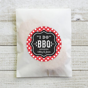 I Do BBQ Red Ginghamカスタムウェディング ラウンドシール