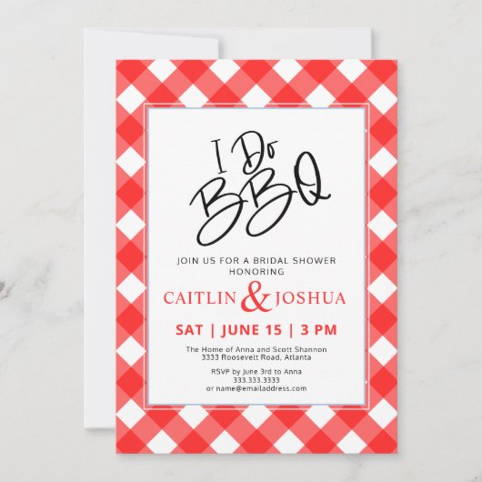 I Do BBQ Red Plaid Party Bridal Shower Invitation 招待状 (正面)