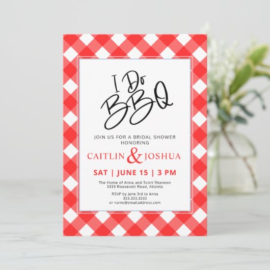 I Do BBQ Red Plaid Party Bridal Shower Invitation 招待状 (スタンド正面)