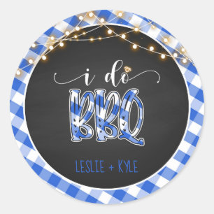 I Do BBQ Round Sticker - Blue Gingham - カスタム ラウンドシール