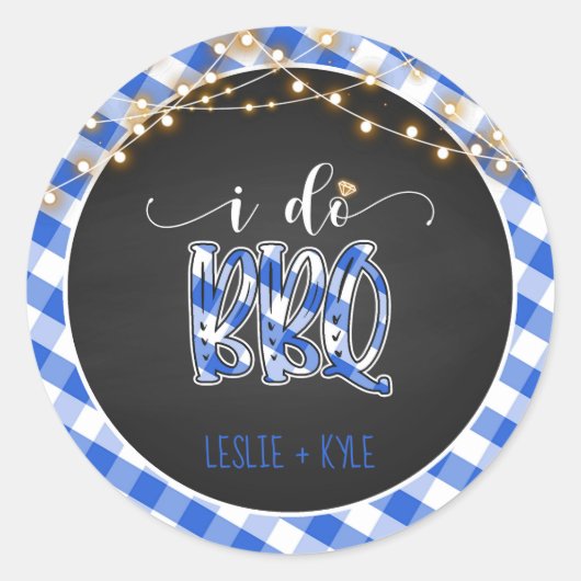 I Do BBQ Round Sticker - Blue Gingham - カスタム ラウンドシール (正面)