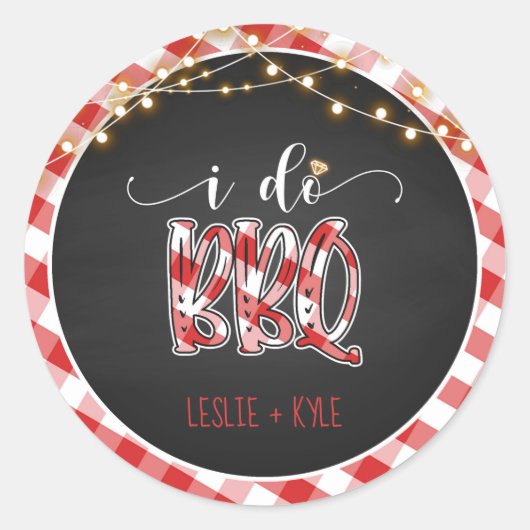 I Do BBQ Round Sticker - Gingham -カスタム ラウンドシール (正面)