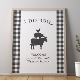 I Do BBQ Rustic Farmhouse Grey Plaid Welcome ポスター
