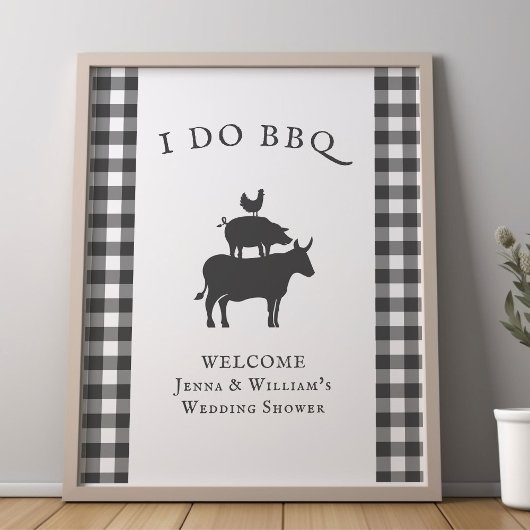 I Do BBQ Rustic Farmhouse Grey Plaid Welcome ポスター