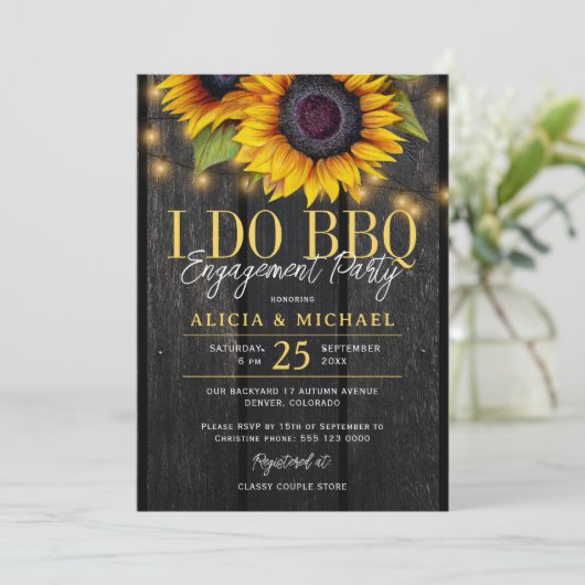 I DO BBQ rustic sunflower engagement party 招待状 (スタンド正面)