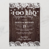 I DO BBQ rustic wood lace engagement party 招待状 (正面)