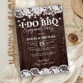 I DO BBQ rustic wood lace engagement party 招待状