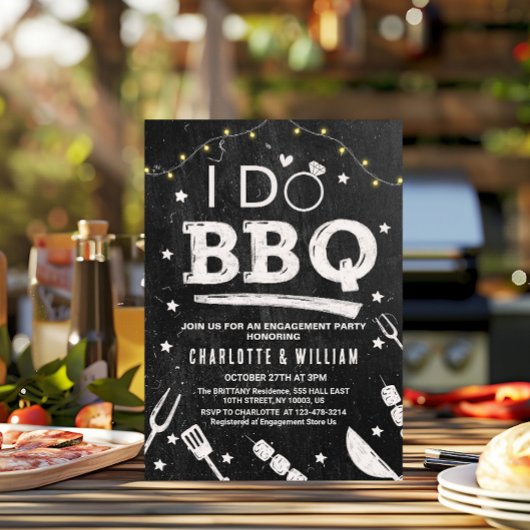 I Do BBQ String Lights Rustic Engagement Party 招待状