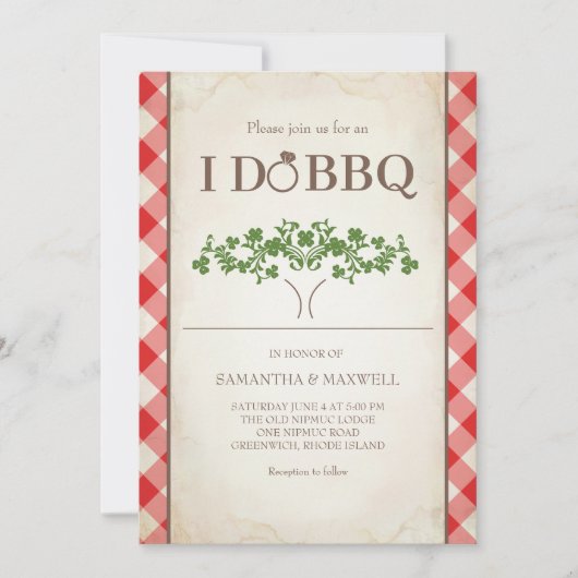 I Do BBQ Wedding Invitations Red Gingham Pattern 招待状 (正面)