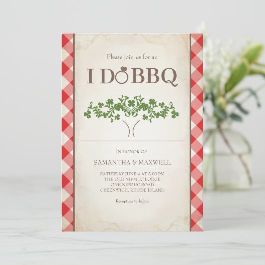 I Do BBQ Wedding Invitations Red Gingham Pattern 招待状 (スタンド正面)