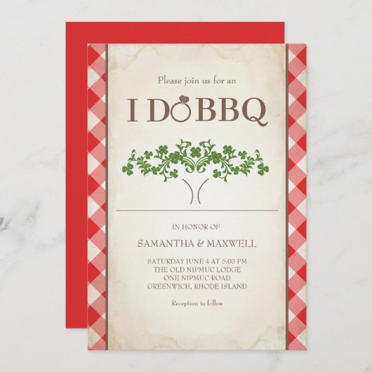 I Do BBQ Wedding Invitations Red Gingham Pattern 招待状 (正面/裏面)