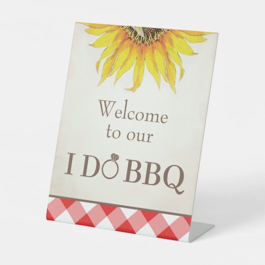 I Do BBQ Welcome Sign Red Gingham 台座サイン (正面)