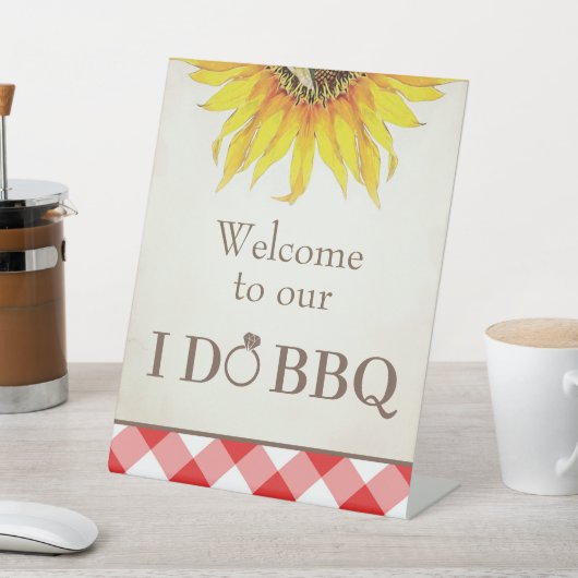 I Do BBQ Welcome Sign Red Gingham 台座サイン (インサイチュ)
