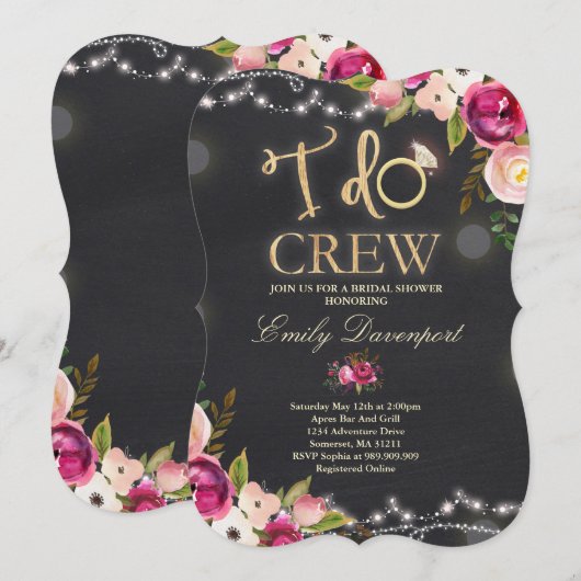 「I Do Crew」 ラスティック ブライダル シャワー インビテーション フローラル (正面/裏面)
