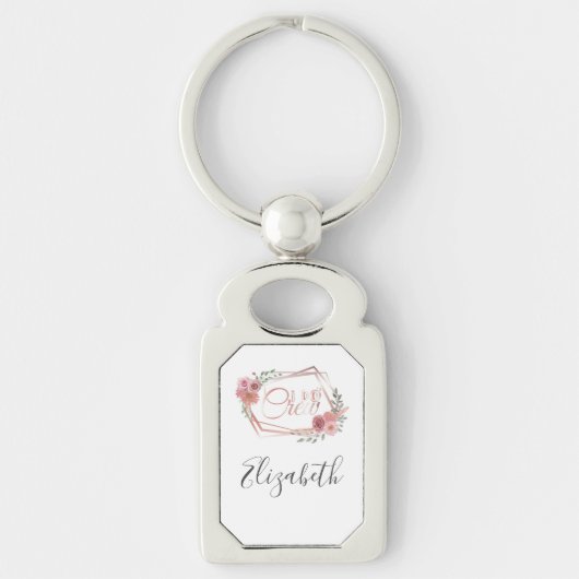 I Do Crew Pinkフローラ赤面ピンク花グリーン キーホルダー (正面)