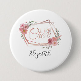 I Do Crew Pinkフローラ赤面ピンク花グリーン 缶バッジ