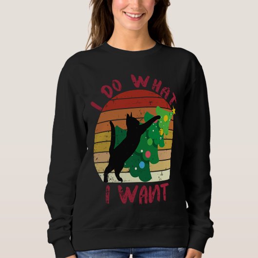 I Do What I Want Black Cat Christmas Tree Cat スウェットシャツ (正面)