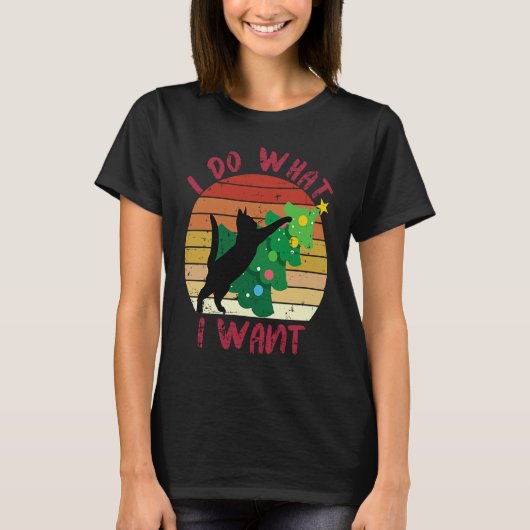 I Do What I Want Black Cat Christmas Tree Cat Tシャツ (正面)