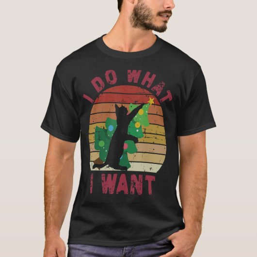 I Do What I Want Black Cat Christmas Tree Cat Tシャツ (正面)