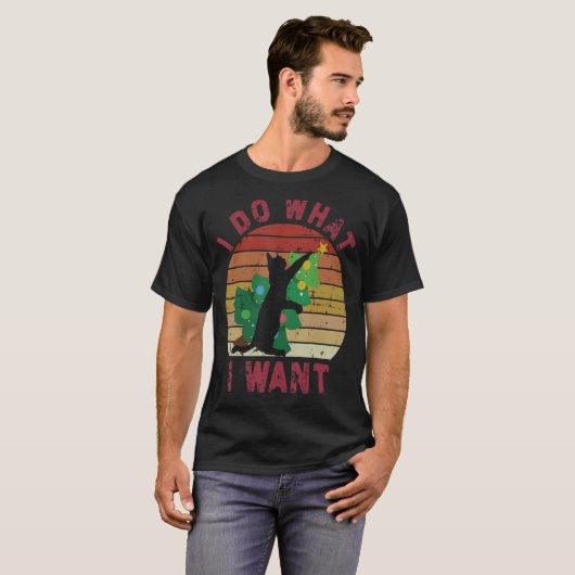 I Do What I Want Black Cat Christmas Tree Cat Tシャツ (正面フル)