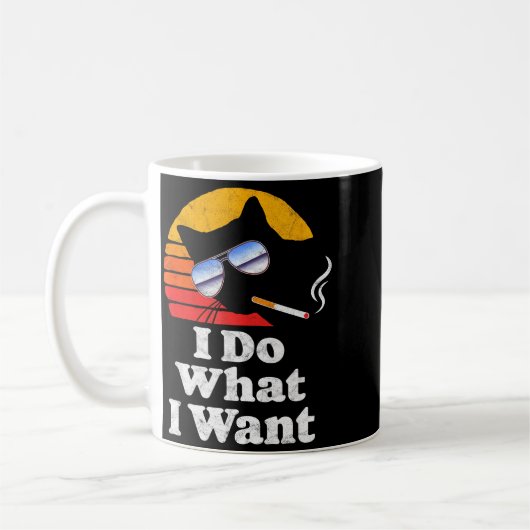 I Do What Want Cool Funny Cat & Retro Sungles コーヒーマグカップ (左)