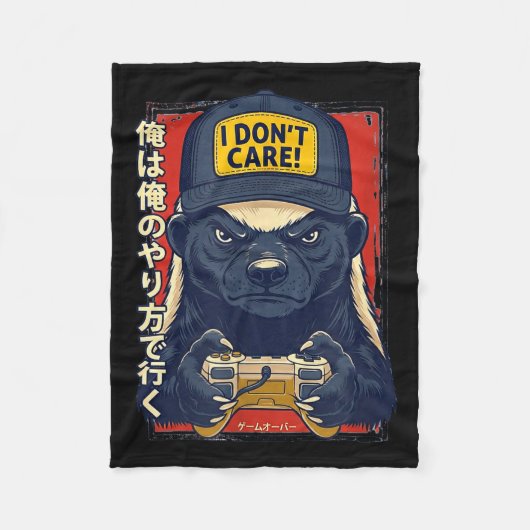 I Don’t Care - Honey Badger Gamer Design  フリースブランケット (正面)