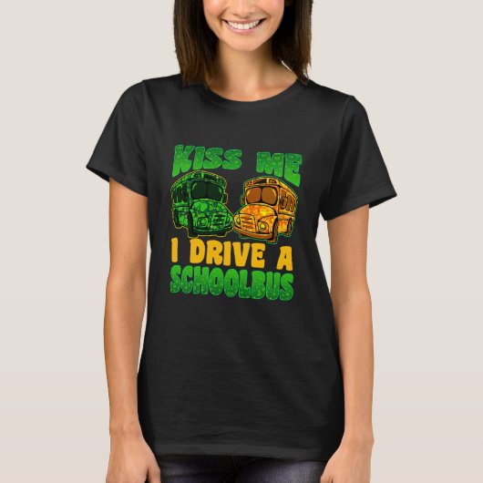 I Drive School Bus Driver St Patrick's Day Shamroc Tシャツ (正面)