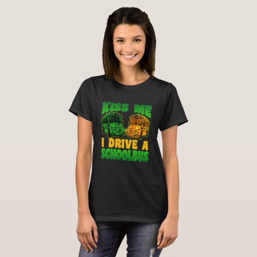 I Drive School Bus Driver St Patrick's Day Shamroc Tシャツ (正面フル)