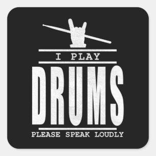 I Drums遊 PlEase大声で話 – ドラマー引用文 スクエアシール