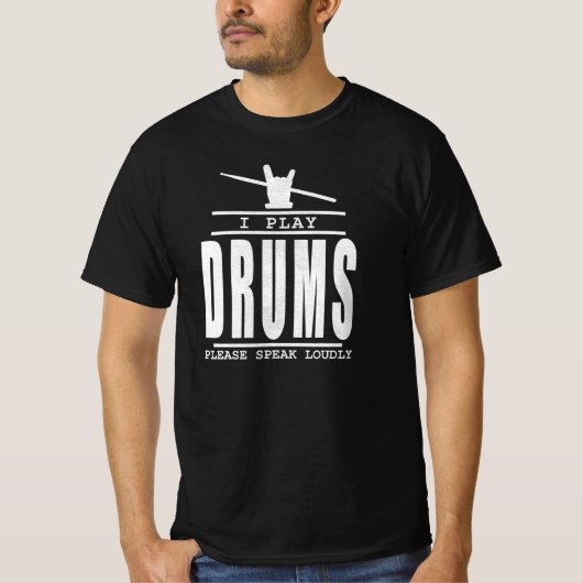 I Drums遊 PlEase大声で話 – ドラマー引用文 Tシャツ (正面)