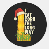 I Eat Corn The Long Way Funny Christmas  ラウンドシール (正面)