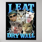 I Eat Dry Wall Funny Cat Meme ポスター (正面)