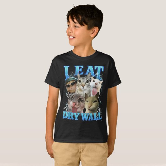 I Eat Dry Wall Funny Cat Meme Tシャツ (正面フル)