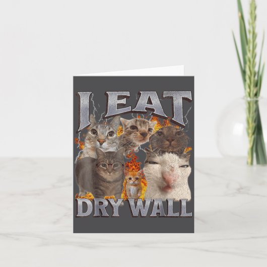I Eat Drywall Funny Cat Meme Bootleg Graphic カード (正面)