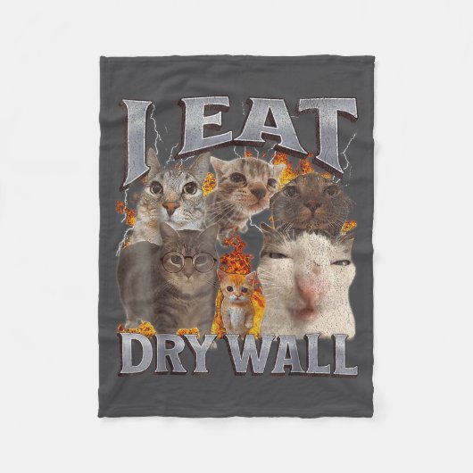 I Eat Drywall Funny Cat Meme Bootleg Graphic  フリースブランケット (正面)