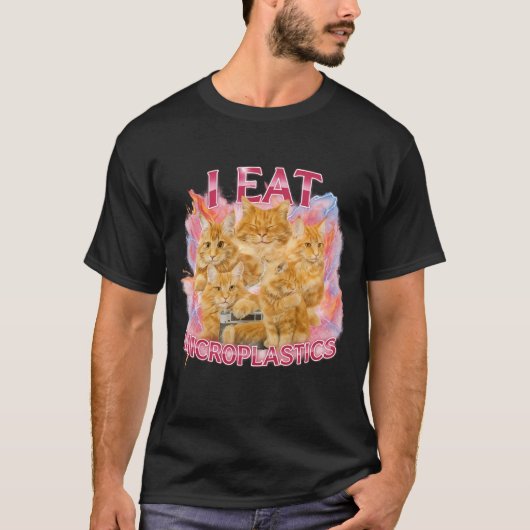 I Eat Microplastics Funny Cat Meme Bootleg Graphic Tシャツ (正面)