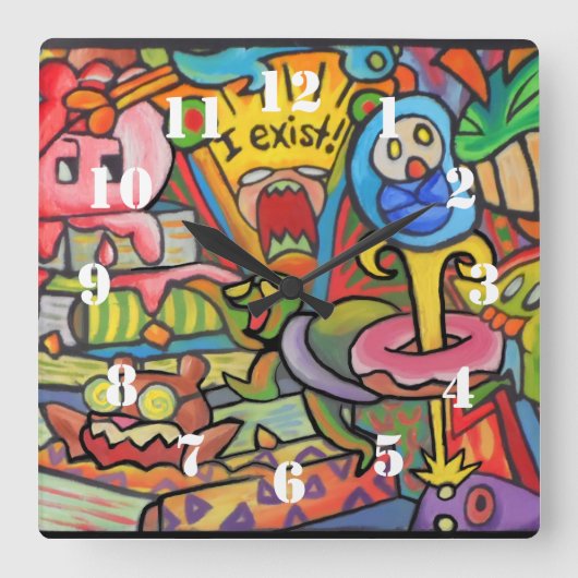 I Exist By Squid Fear City スクエア壁時計 (正面)