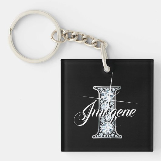 I Faux Diamond Bling Monogram キーホルダー (正面)