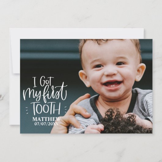 I First 得 Tooth男の赤ちゃんフォトカード シーズンカード (正面)